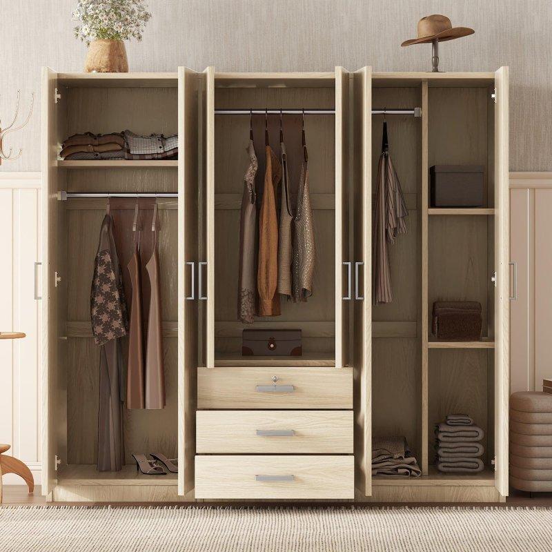 MDF Çekmeceli Kilitli 6 Kapılı Gardırop - 181x49x173 cm - 336834