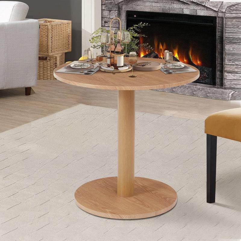 MDF Tablalı Masif Ahşap ve Metal Kaide Ayaklı Yuvarlak Bistro Masa - 80 cm - 338842