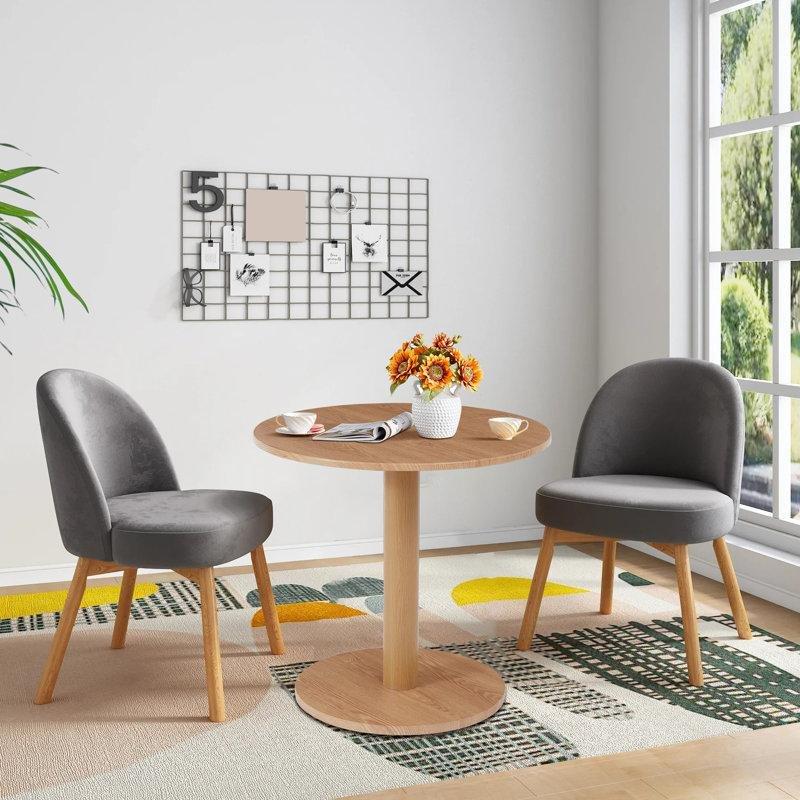 MDF Tablalı Masif Ahşap ve Metal Kaide Ayaklı Yuvarlak Bistro Masa - 80 cm - 338842