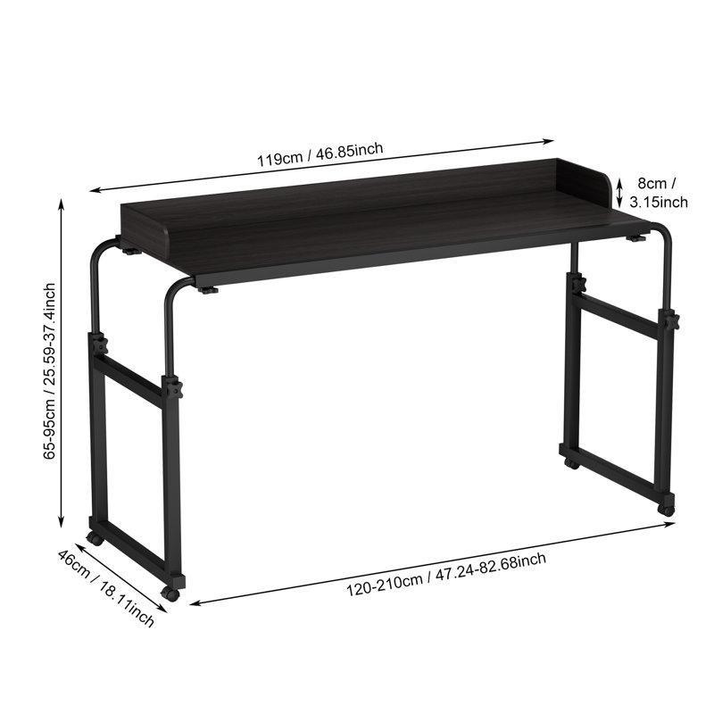 MDF ve Karbon Çeliği Tekerlekli Ayarlanabilir Kenarlıklı Yatak Masası - 120x40 cm - 336605