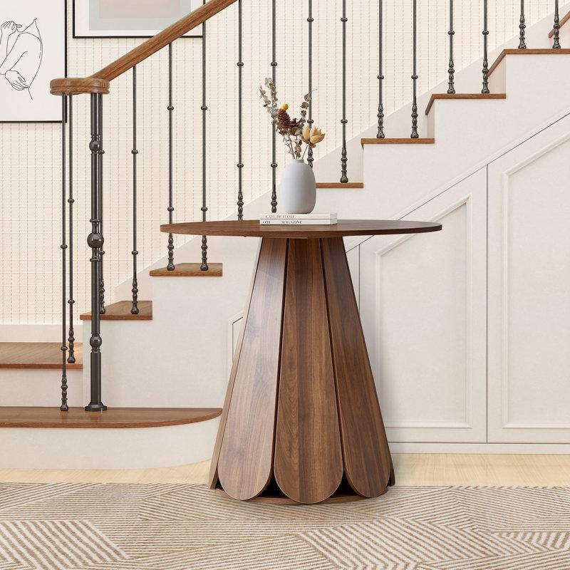MDF ve Masif Ahşap Kaide Ayaklı Yuvarlak Bistro Masa - 81 cm - 338218