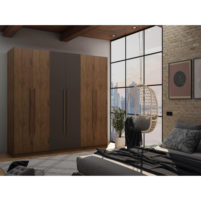 MDF Yavaş Kapanan Kapaklı 6 Kapılı Gardırop - 210x58x207 cm - 337564