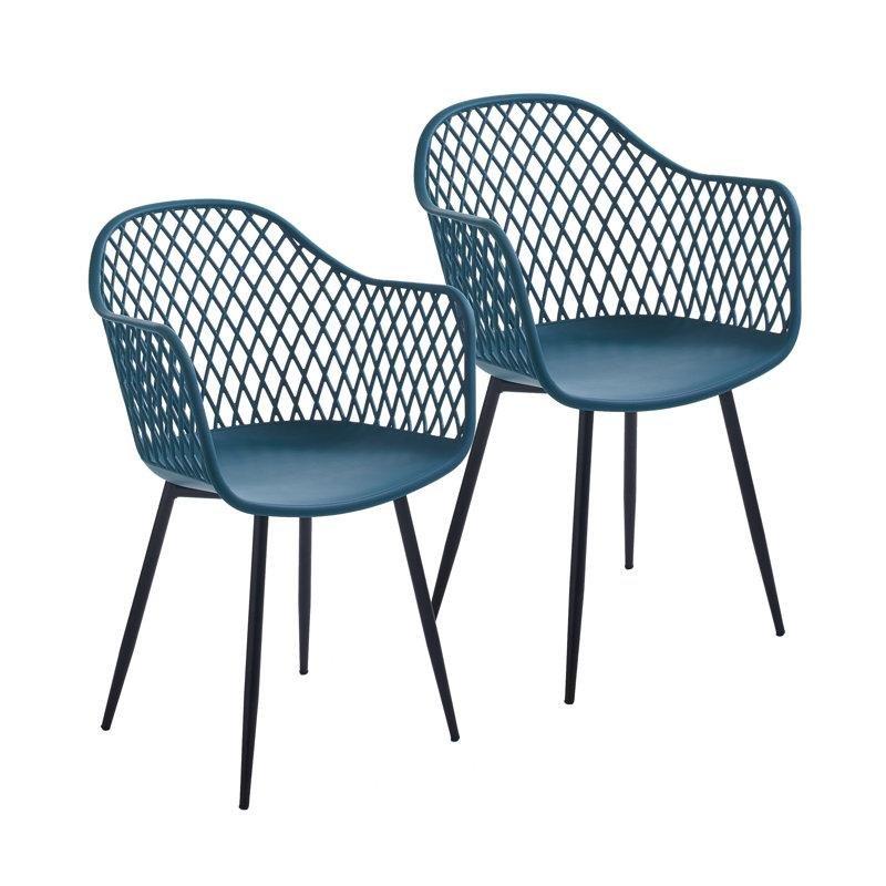 Metal Ayaklı Geometrik Desenli Kolçaklı Plastik Sandalye 2li Set - 336428