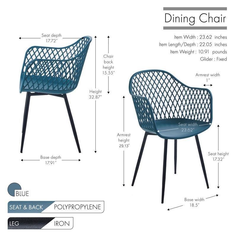 Metal Ayaklı Geometrik Desenli Kolçaklı Plastik Sandalye 2li Set - 336428