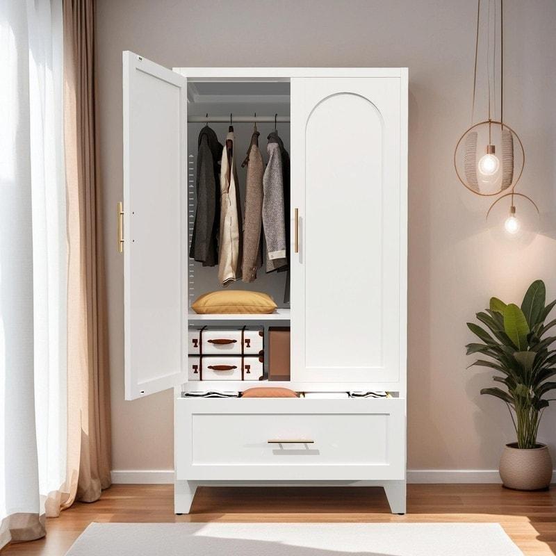 Metal Çekmeceli Çift Kapılı Gardırop - 153 cm - 337507