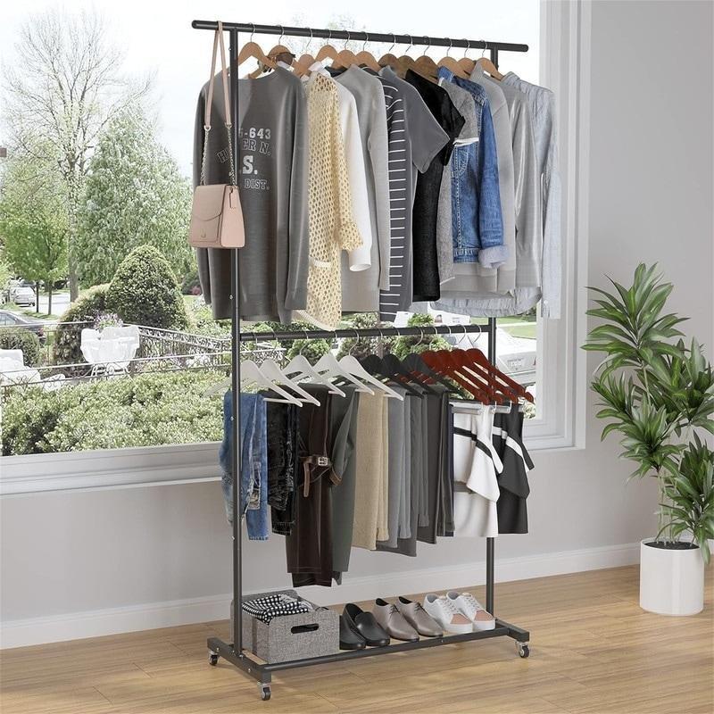 Metal Tekerlekli Çift Askı Borulu Ayaklı Askılık - 120x43x200 cm - 337529