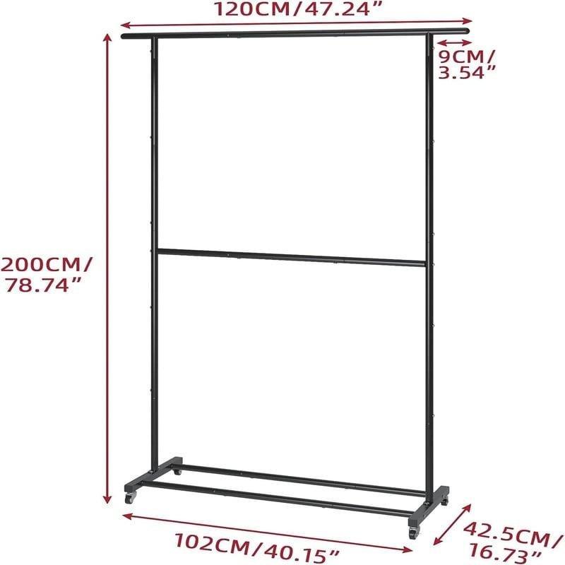 Metal Tekerlekli Çift Askı Borulu Ayaklı Askılık - 120x43x200 cm - 337529