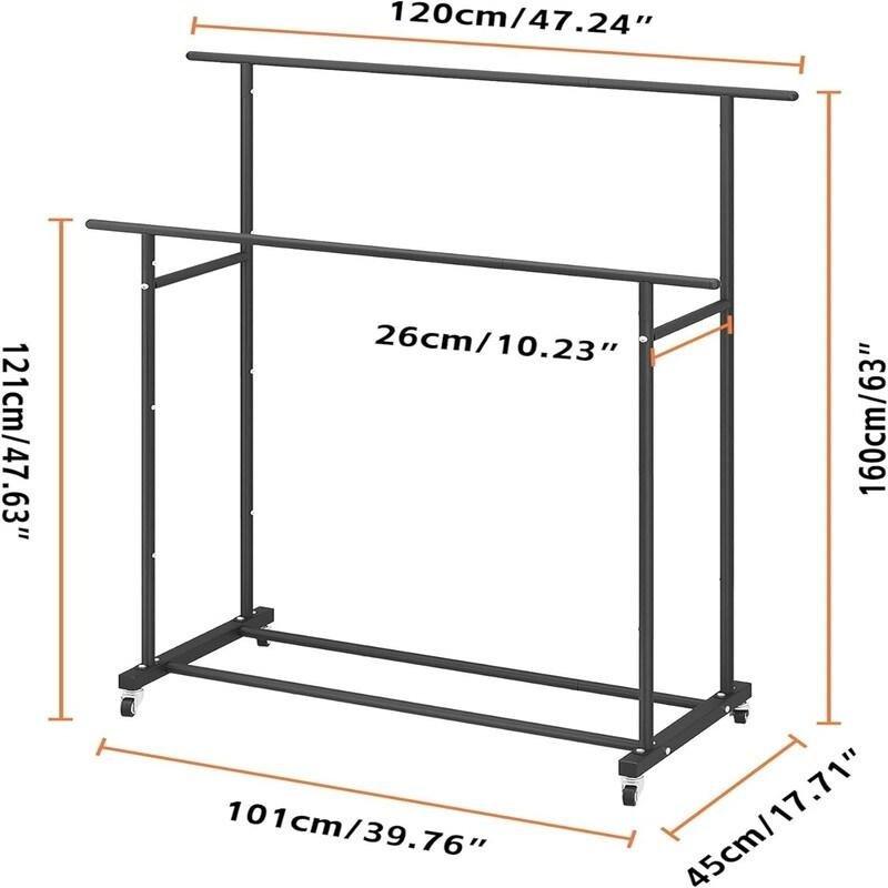 Metal Tekerlekli Çift Askılı Ayaklı Askılık - 45x102x121 cm - 337525