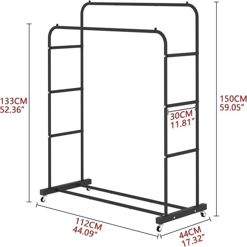 Metal Tekerlekli Çift Borulu Ayaklı Askılık - 112x44x133 cm - 336853