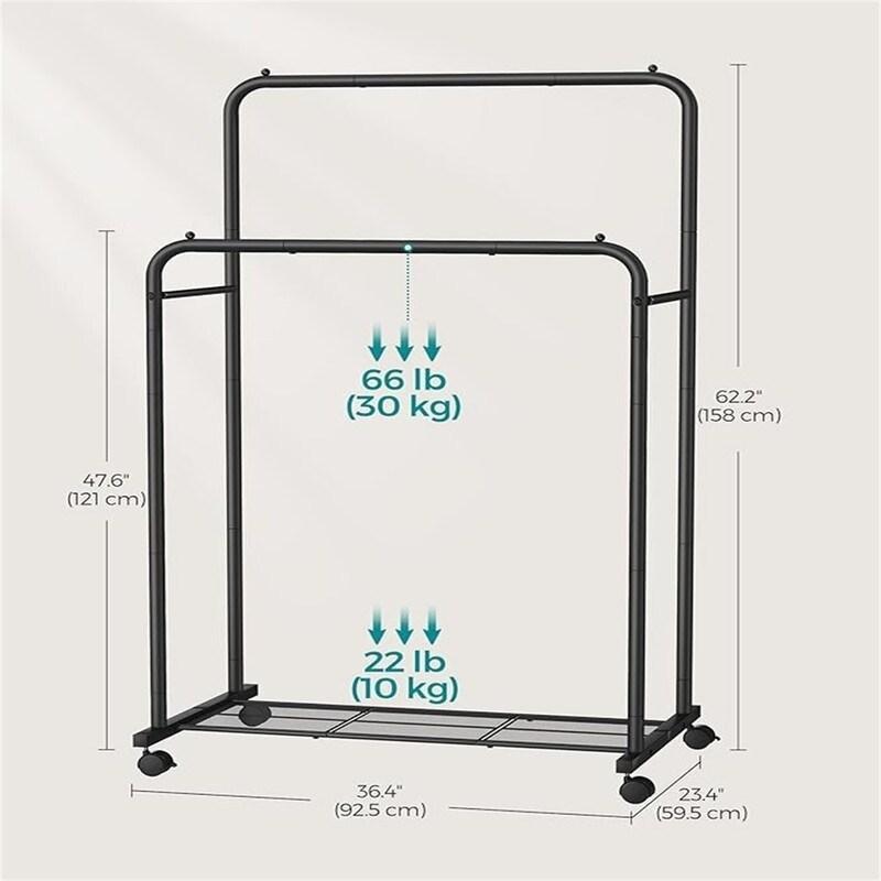 Metal Tekerlekli Çift Borulu Ayaklı Askılık - 93x60x158 cm - 336749