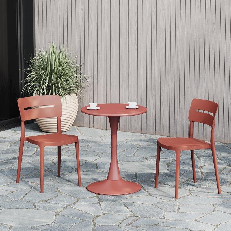 Metal ve Polipropilen İstiflenebilir Sandalyeli Yuvarlak 2 Kişilik Bistro Masa Takımı - 60 cm - 338032