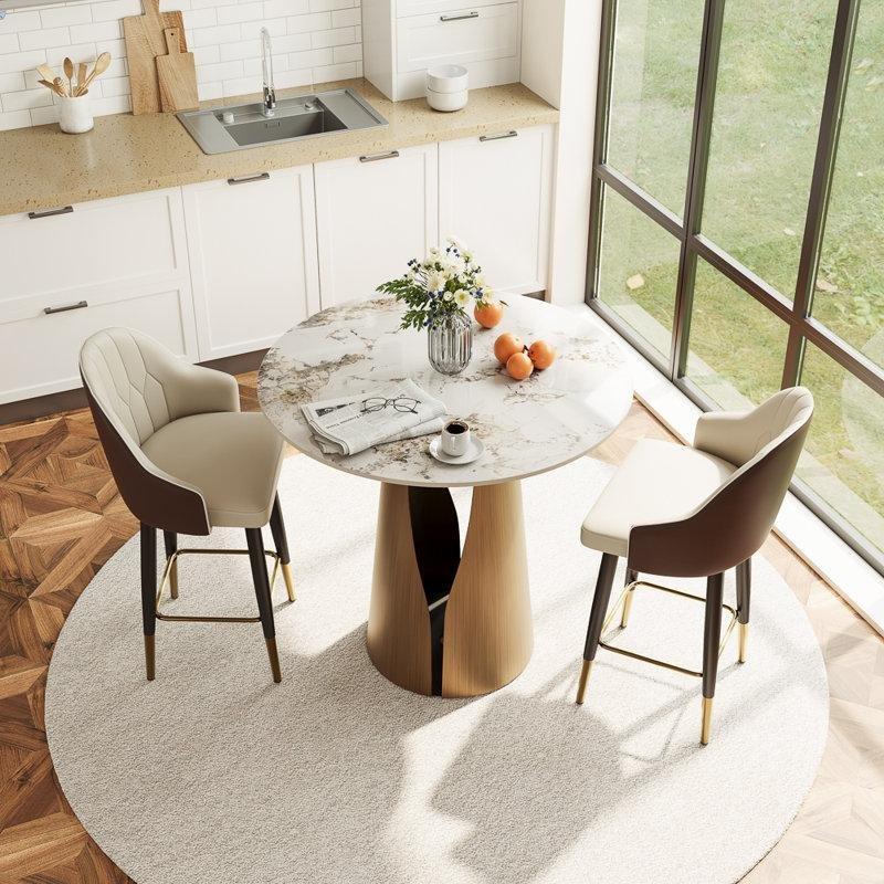Pandora Desenli Sinterlenmiş Taş Tablalı Bronz Tek Ayaklı Tezgah Yüksekliği Yuvarlak Bistro Masa - 90 cm - 338396