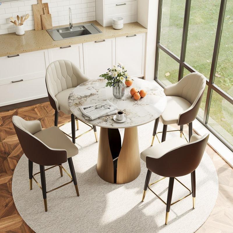 Pandora Desenli Sinterlenmiş Taş Tablalı Bronz Tek Ayaklı Tezgah Yüksekliği Yuvarlak Bistro Masa - 90 cm - 338396