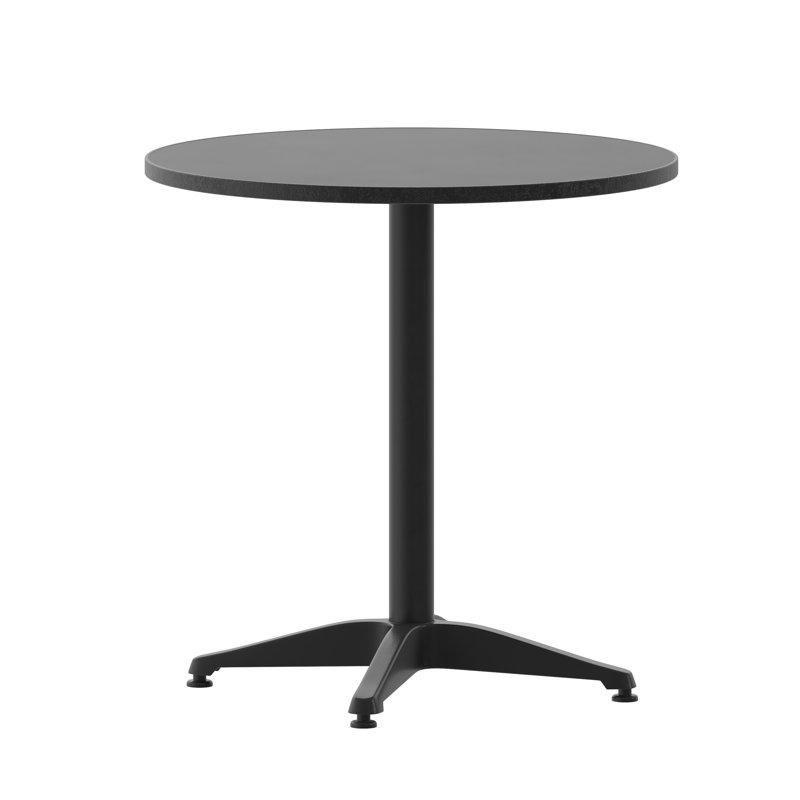 Paslanmaz Çelik Tablalı Siyah Alüminyum Yuvarlak Bistro Masa İç ve Dış Mekan Uyumlu - 70x70 cm - 338620