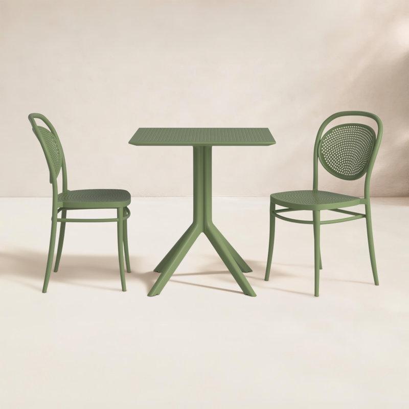 Polipropilen İstiflenebilir Sandalyeli Kare Bistro Masa Takımı - 70x70 cm - 338605