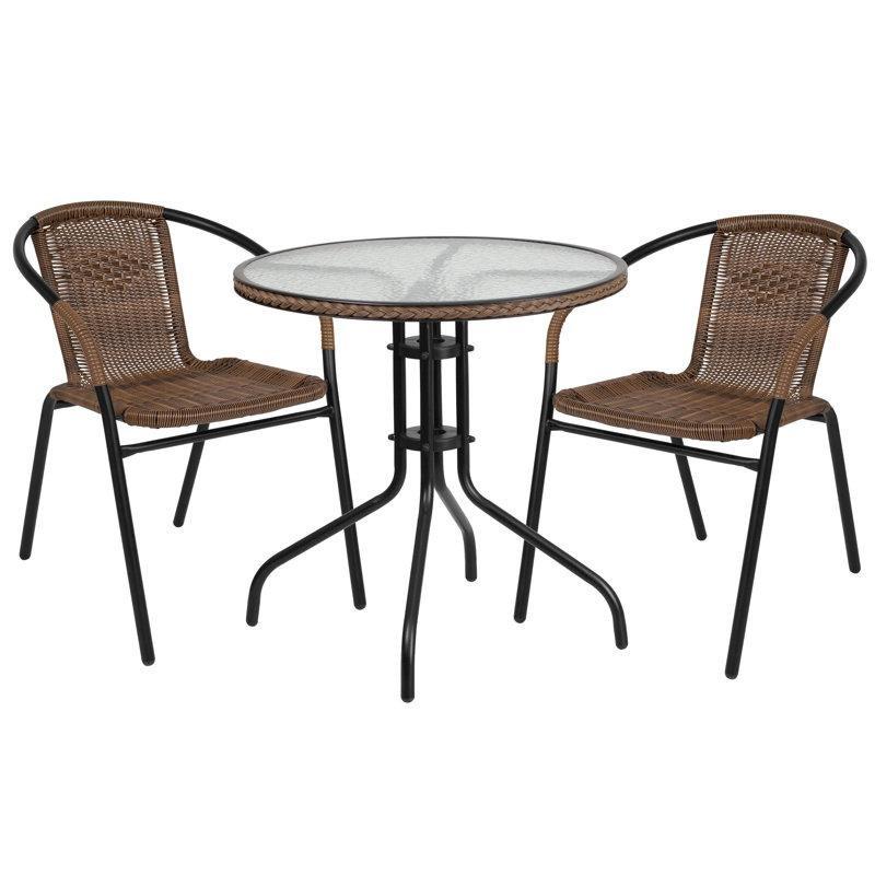 Rattan Kenarlı Cam Tablalı İstiflenebilir Metal Bistro Masa Takımı - 338827