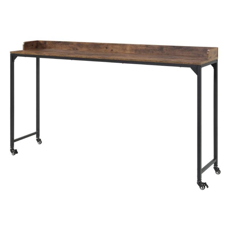Rustik Kahverengi Ahşap ve Siyah Metal Tekerlekli Yüksekliği Ayarlanabilir Yatak Masası - 183 cm - 336460