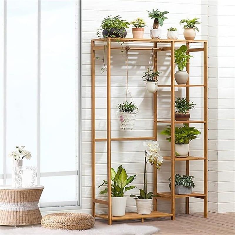 Sarı Bambu 6 Raflı Ayarlanabilir Ayaklı Askılık - 88x30x145 cm - 337568
