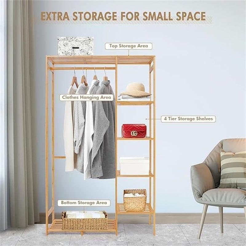 Sarı Bambu 6 Raflı Ayarlanabilir Ayaklı Askılık - 88x30x145 cm - 337568