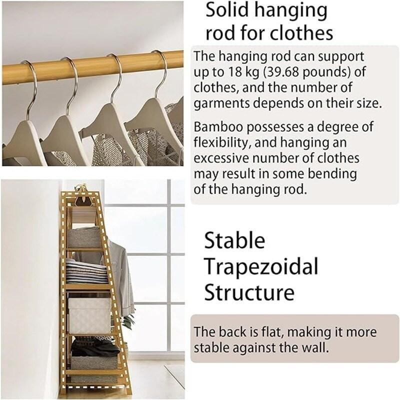 Sarı Bambu 7 Raflı Ayarlanabilir Ayaklı Askılık - 131x40x140 cm - 337639