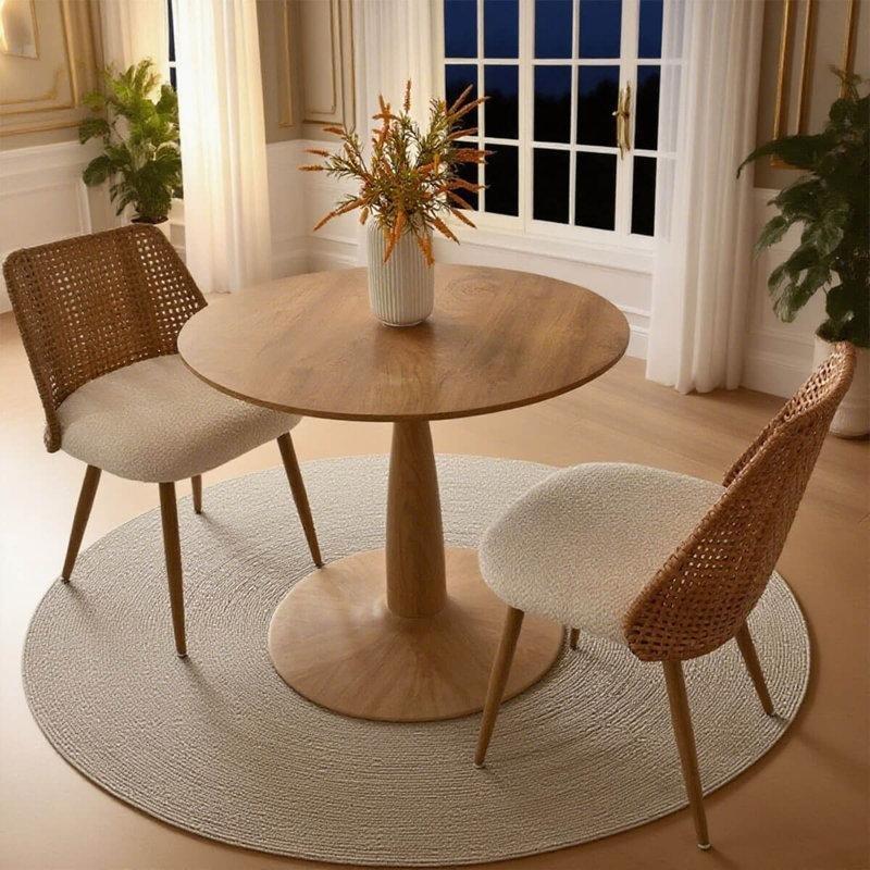 Sarı MDF Rattan Sırtlı 2 Kişilik Yuvarlak Bistro Masa Takımı - 88 cm - 338912