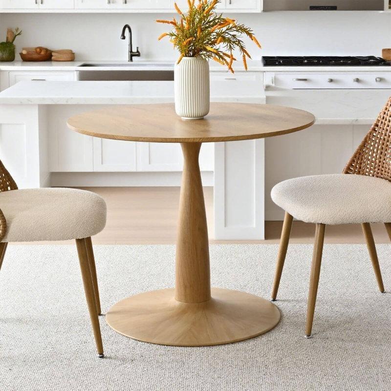 Sarı MDF Rattan Sırtlı 2 Kişilik Yuvarlak Bistro Masa Takımı - 88 cm - 338912