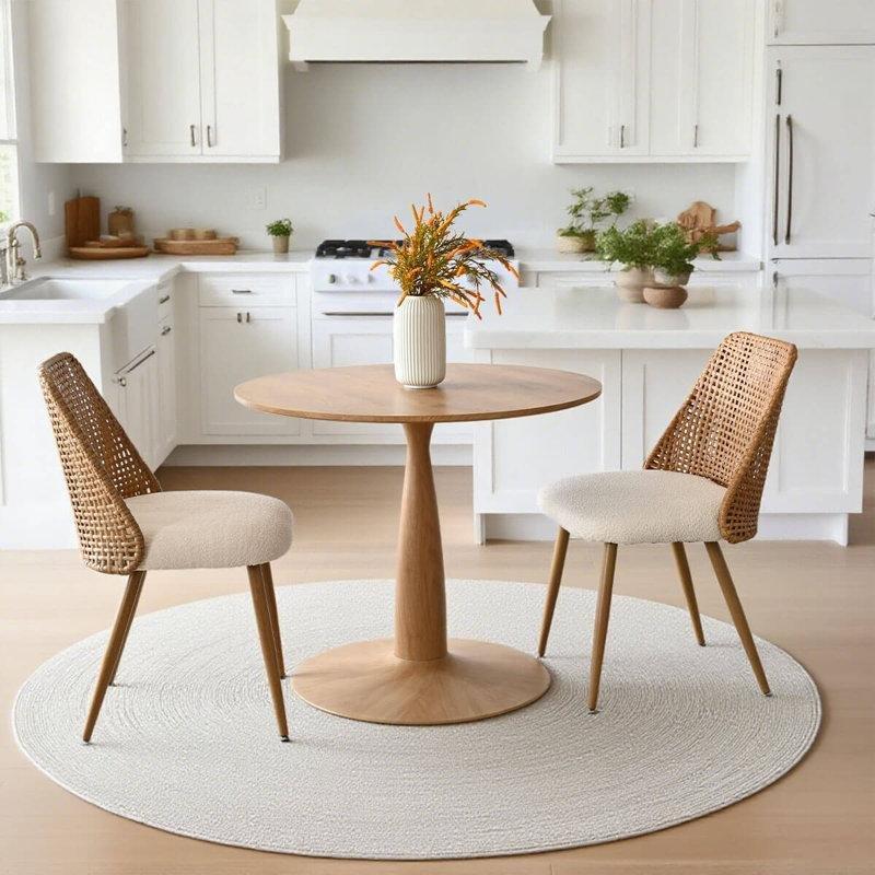 Sarı MDF Rattan Sırtlı 2 Kişilik Yuvarlak Bistro Masa Takımı - 88 cm - 338912