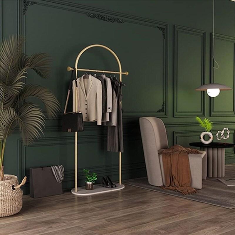 Sarı Metal ve Mermer N Formlu Ayaklı Askılık - 81x34x171 cm - 337138