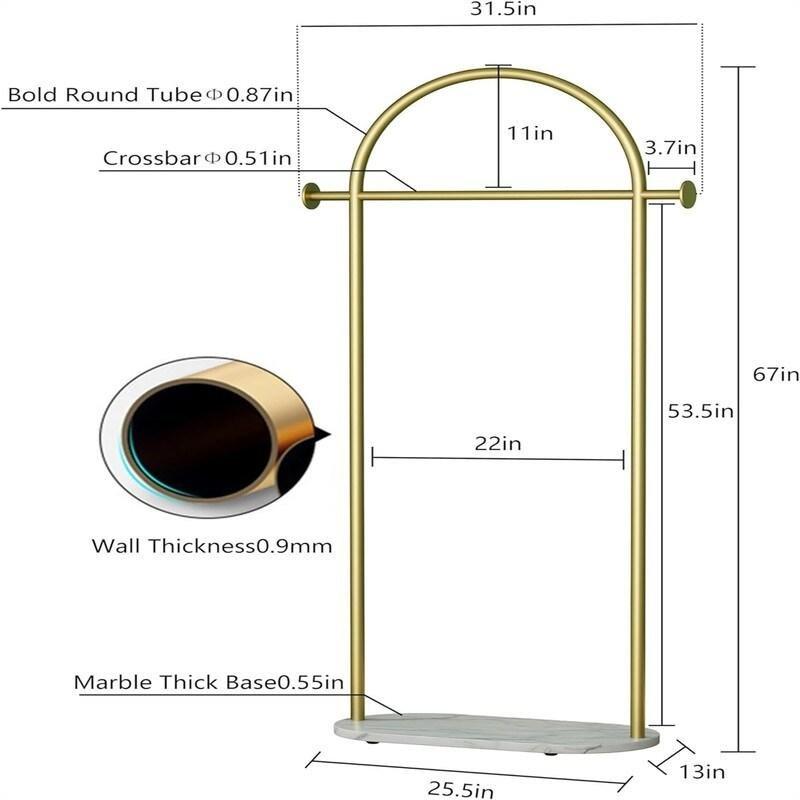 Sarı Metal ve Mermer N Formlu Ayaklı Askılık - 81x34x171 cm - 337138
