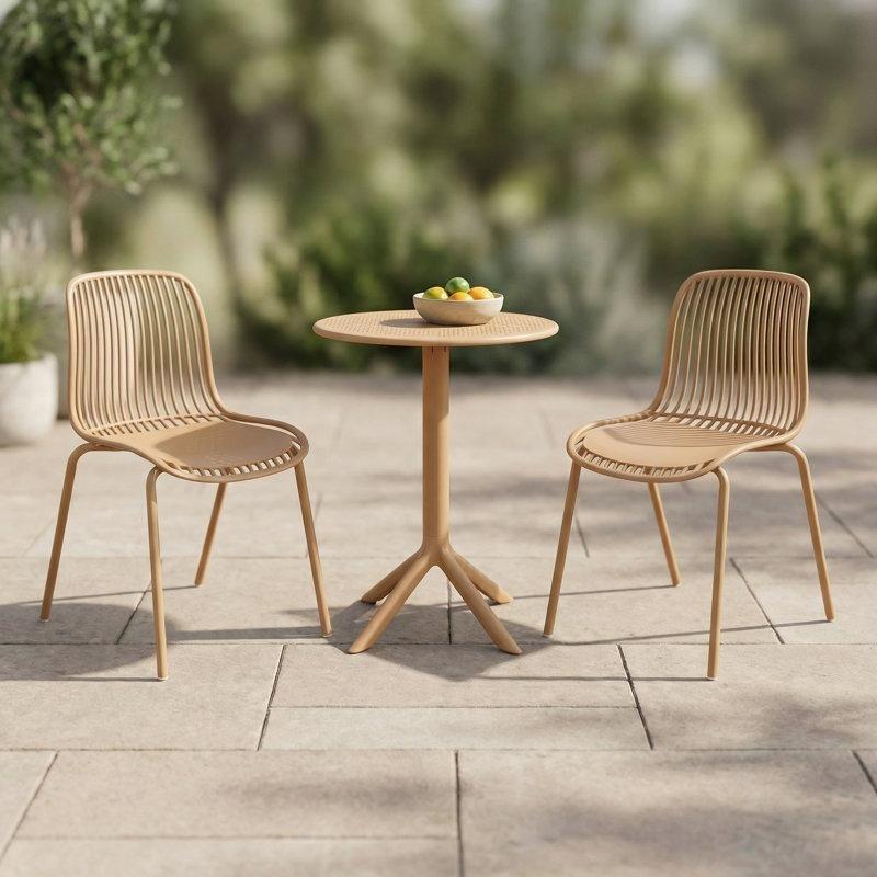 Sarı Plastik 2 Kişilik 3 Parça Metal Ayaklı Bistro Masa Seti - 338130