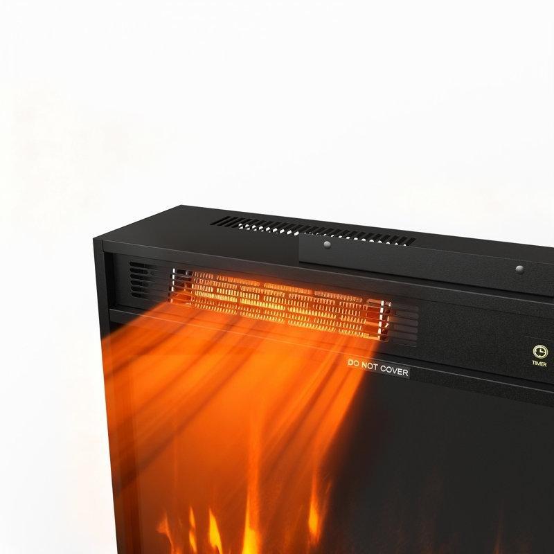 Saten Siyah Metal Uzaktan Kumandalı Çok Renkli LED Alevli Elektrikli Şömine - 60x60 cm - 339877