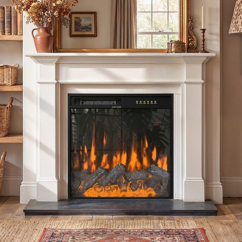 Saten Siyah Metal Uzaktan Kumandalı Çok Renkli LED Alevli Elektrikli Şömine - 60x60 cm - 339877