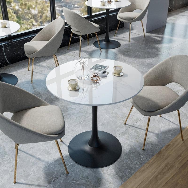 Sinterlenmiş Taş Tablalı Gold Demir Ayaklı Yuvarlak Bistro Masa - 79x79 cm - 337908