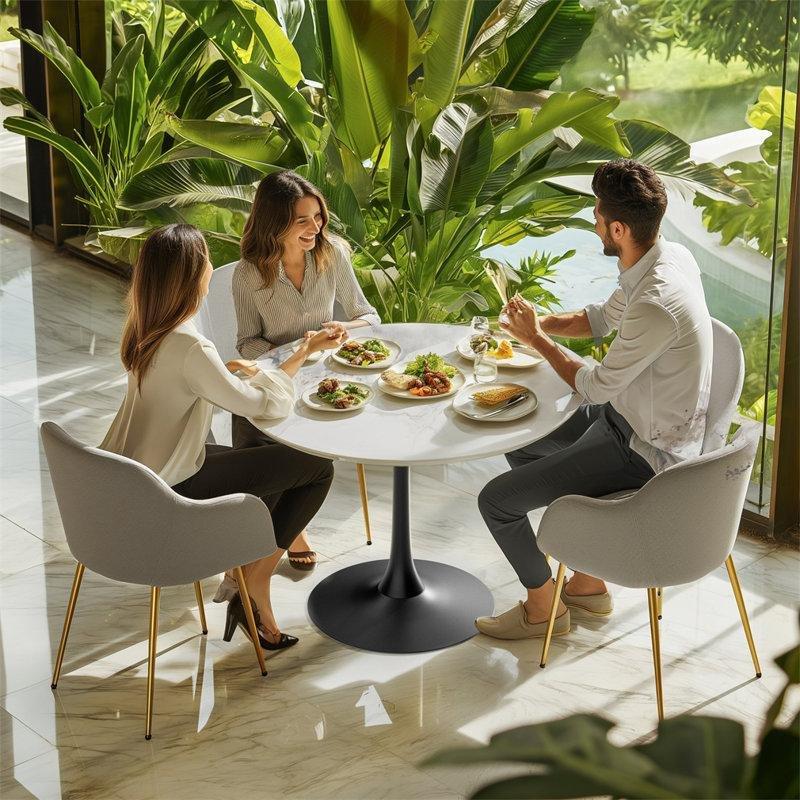 Sinterlenmiş Taş Tablalı Gold Demir Ayaklı Yuvarlak Bistro Masa - 79x79 cm - 337908
