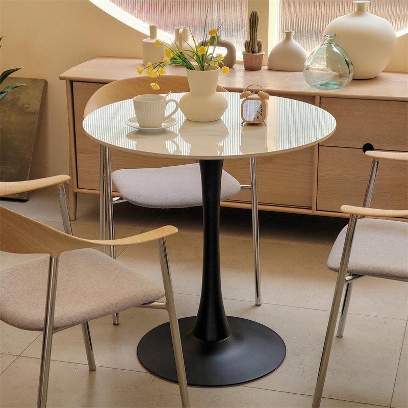 Sinterlenmiş Taş Tablalı Gold Demir Ayaklı Yuvarlak Bistro Masa - 79x79 cm - 337908