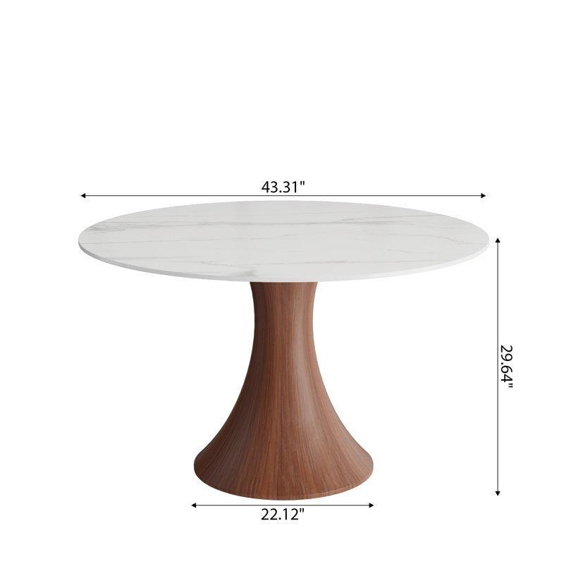 Sinterlenmiş Taş Tablalı Masif Ahşap Kaide Ayaklı Yuvarlak Bistro Masa - 110 cm - 337981