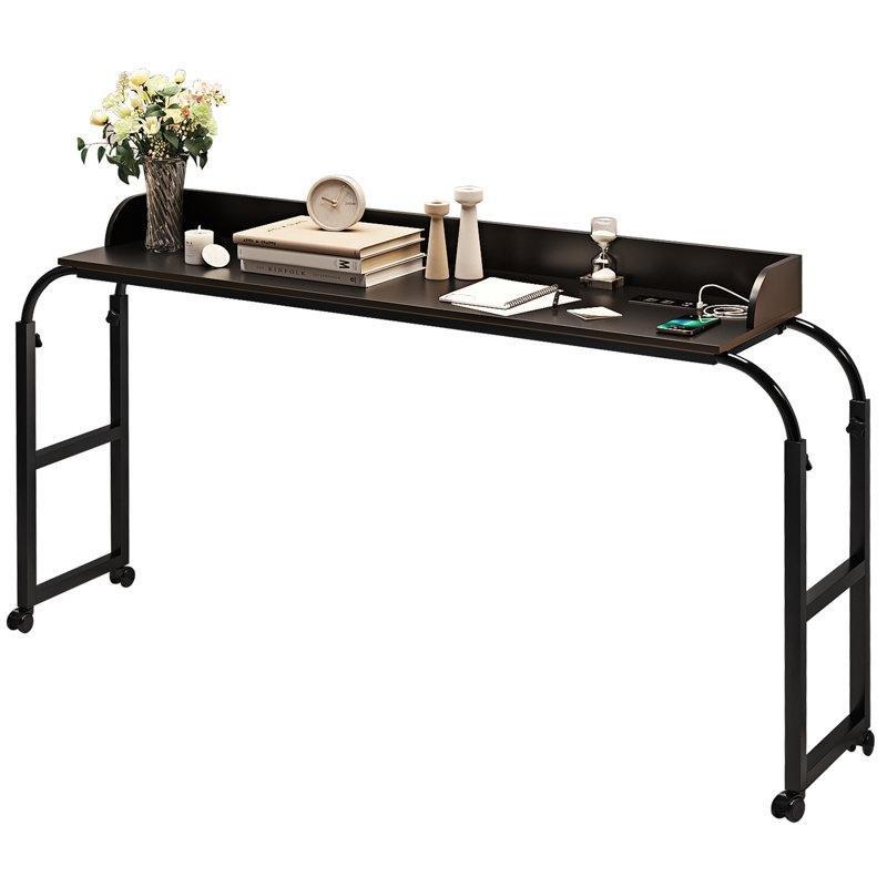 Siyah Ahşap Prizli LED Aydınlatmalı Ayarlanabilir Tekerlekli Yatak Masası - 220 cm - 336575