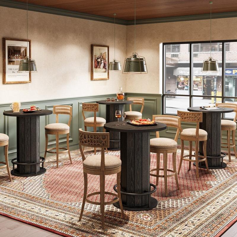Siyah Ahşap Silindir Kaideli Yuvarlak Bistro Masa - 81x101 cm - 337915