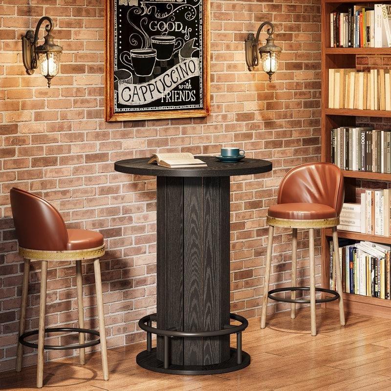 Siyah Ahşap Silindir Kaideli Yuvarlak Bistro Masa - 81x101 cm - 337915