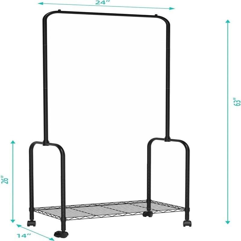 Siyah Beyaz Metal Tekerlekli Raflı Ayaklı Askılık - 60x36x166 cm - 336774