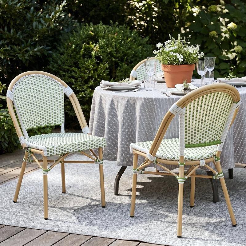 Siyah Beyaz Polietilen Rattan Dokuma Metal İskeletli 2li Bistro Sandalye Seti - 338736
