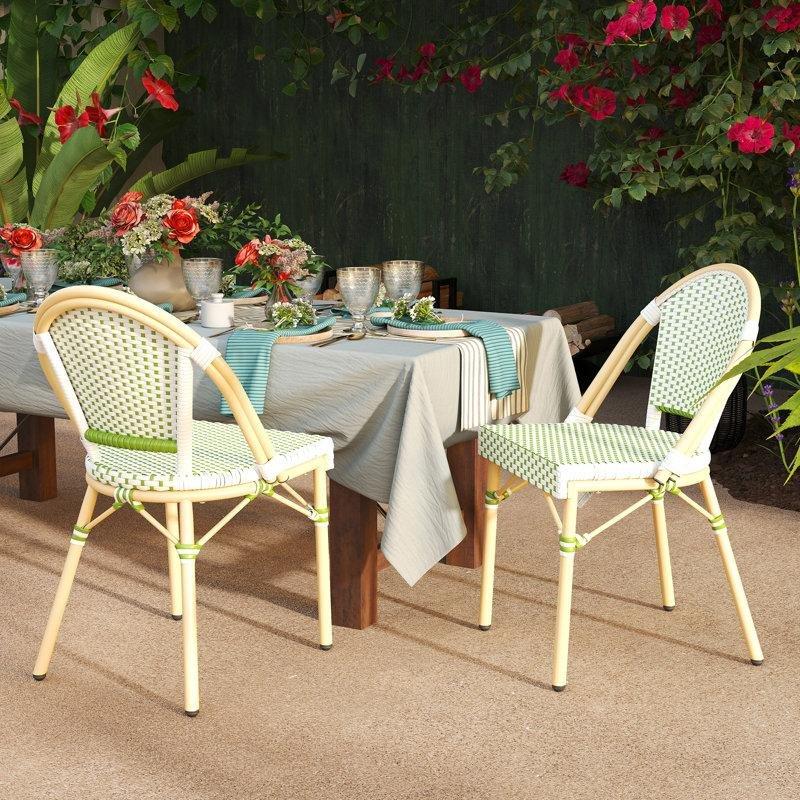 Siyah Beyaz Polietilen Rattan Dokuma Metal İskeletli 2li Bistro Sandalye Seti - 338736