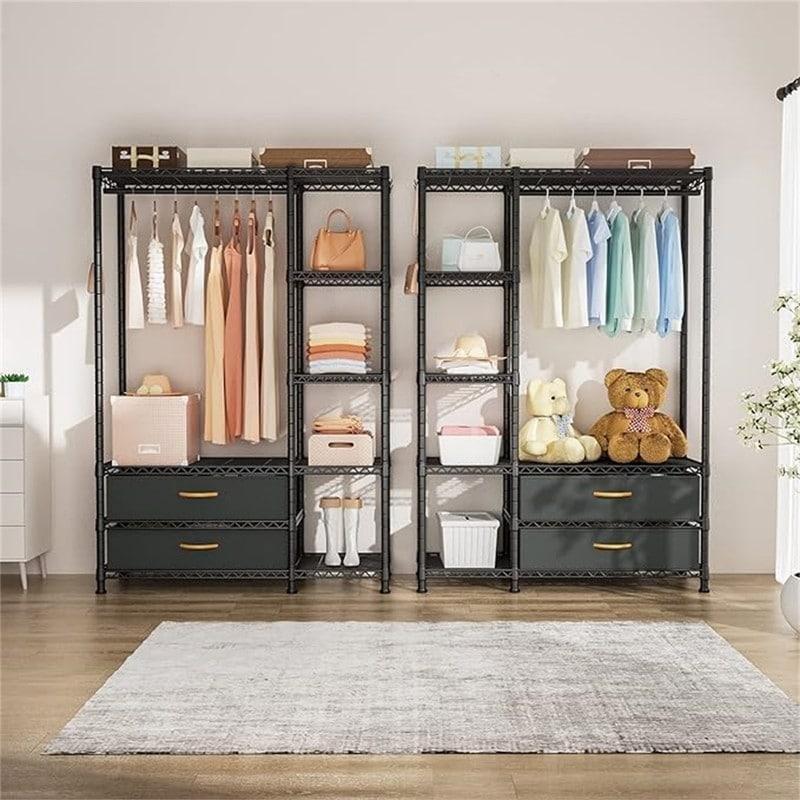 Siyah Çelik 2 Çekmeceli Ayarlanabilir Raflı Ayaklı Askılık - 101x37x181 cm - 337249