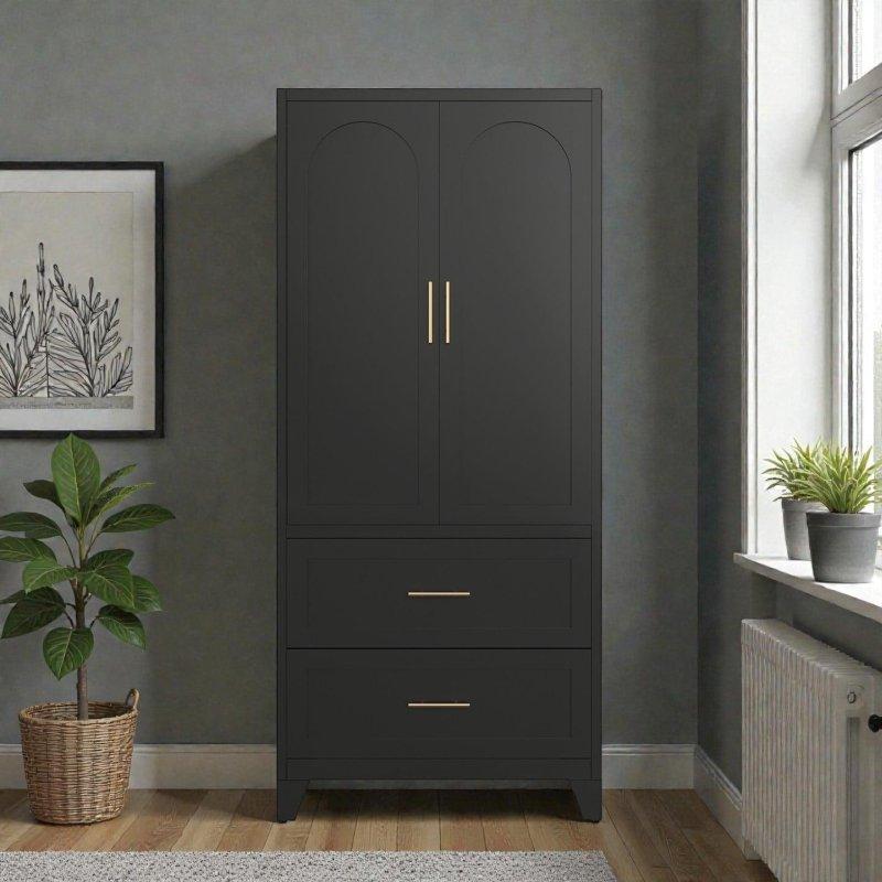 Siyah Çelik Çekmeceli Askılıklı Çift Kapılı Gardırop - 81x46x181 cm - 337729 Siyah Çelik Çekmeceli Askılıklı Çift Kapılı Gardırop - 81x46x181 cm - 337729