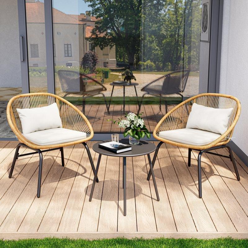 Siyah Çelik ve PE Hasır Minderli 2 Kişilik Bistro Masa Takımı - 338916