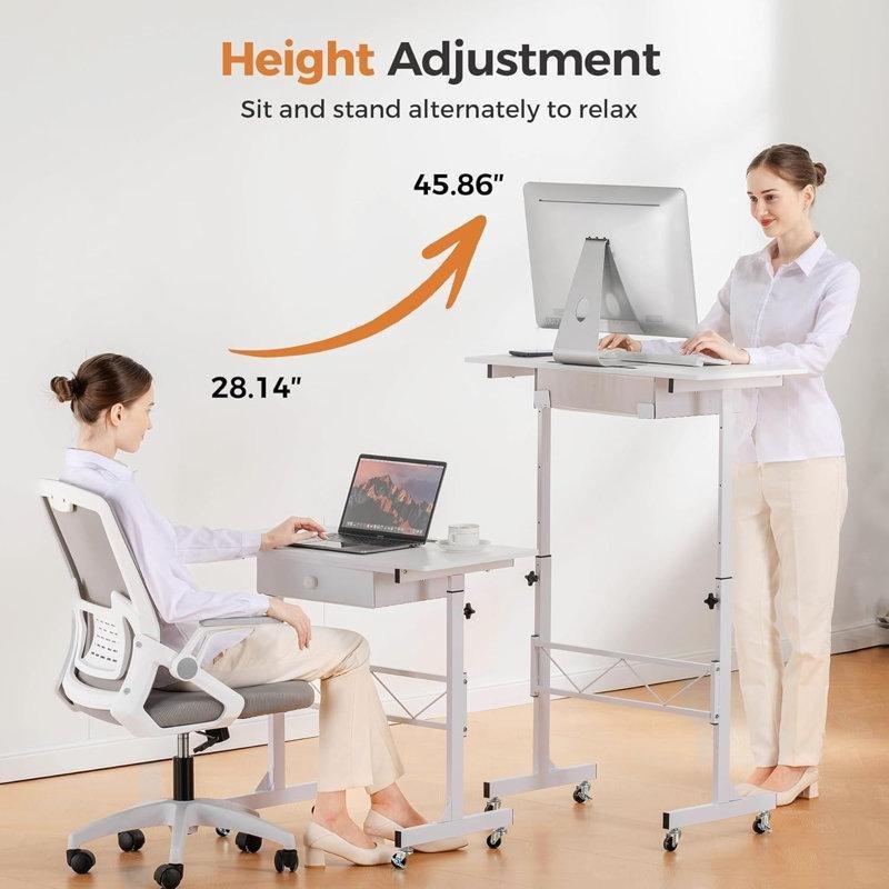 Siyah Çelik Yüksekliği Ayarlanabilir Tekerlekli Çekmeceli Laptop Sehpası - 81 cm - 335664