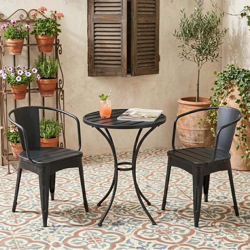 Siyah Demir 3 Parça Yuvarlak Kolçaklı Sandalyeli Bistro Masa Takımı - 338091