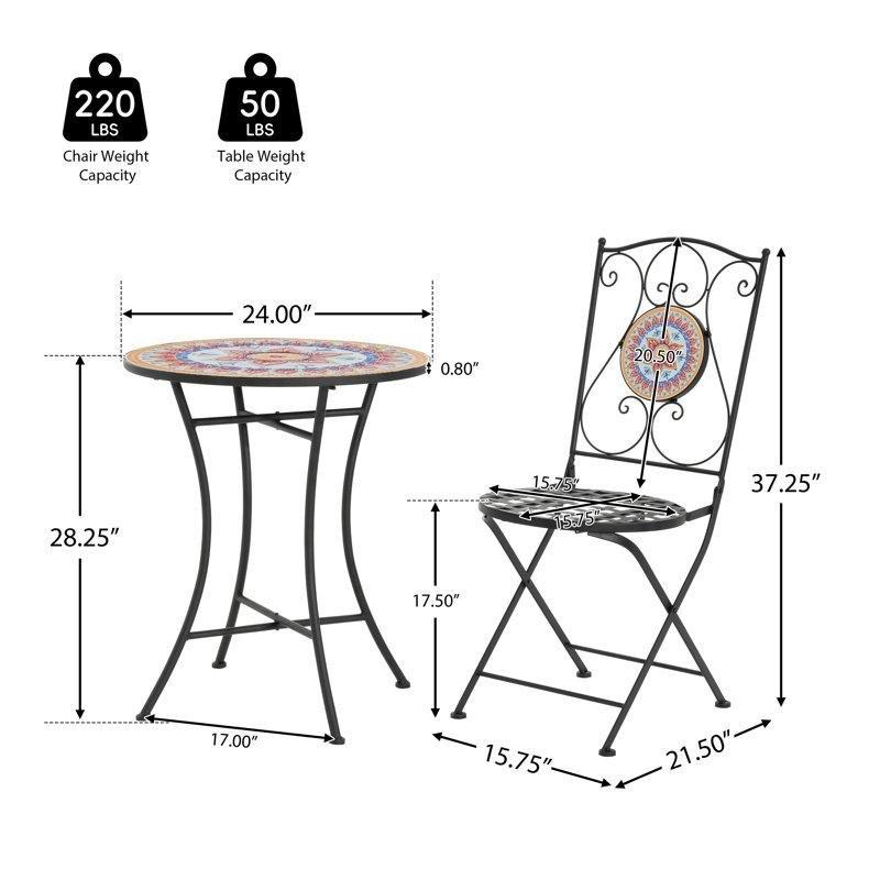 Siyah Demir Mozaik Katlanır Bistro Masa Seti - 338527