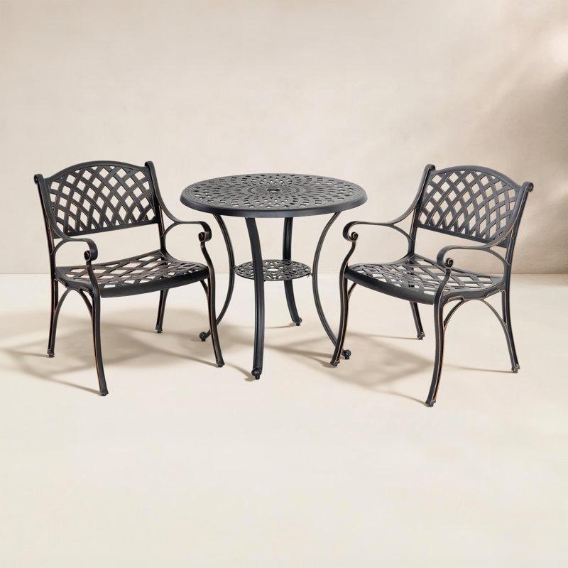 Siyah Döküm Alüminyum Yuvarlak Şemsiye Delikli 2 Kişilik Bistro Masa Takımı - 81 cm - 338520
