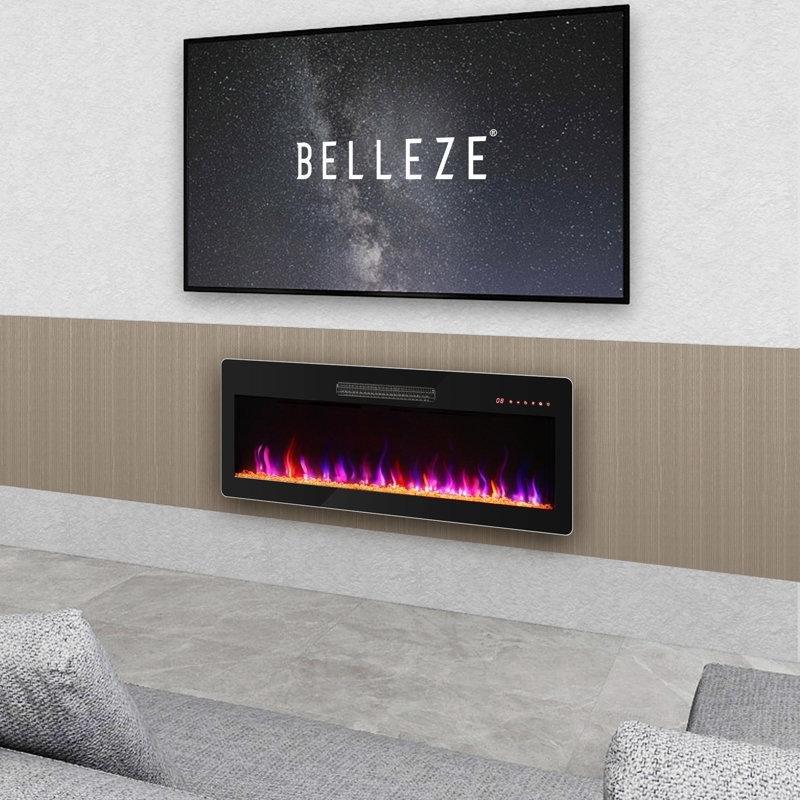 Siyah Duvara Monte LED Alev Efektli 16 Renk Seçenekli Elektrikli Şömine - 107 cm - 339421